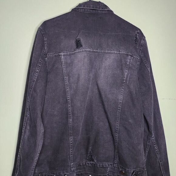 Elwood Mens Denim Jacket Medium Black‎ Distressed Button Up Pockets Streetwear - Picture 5 of 7
